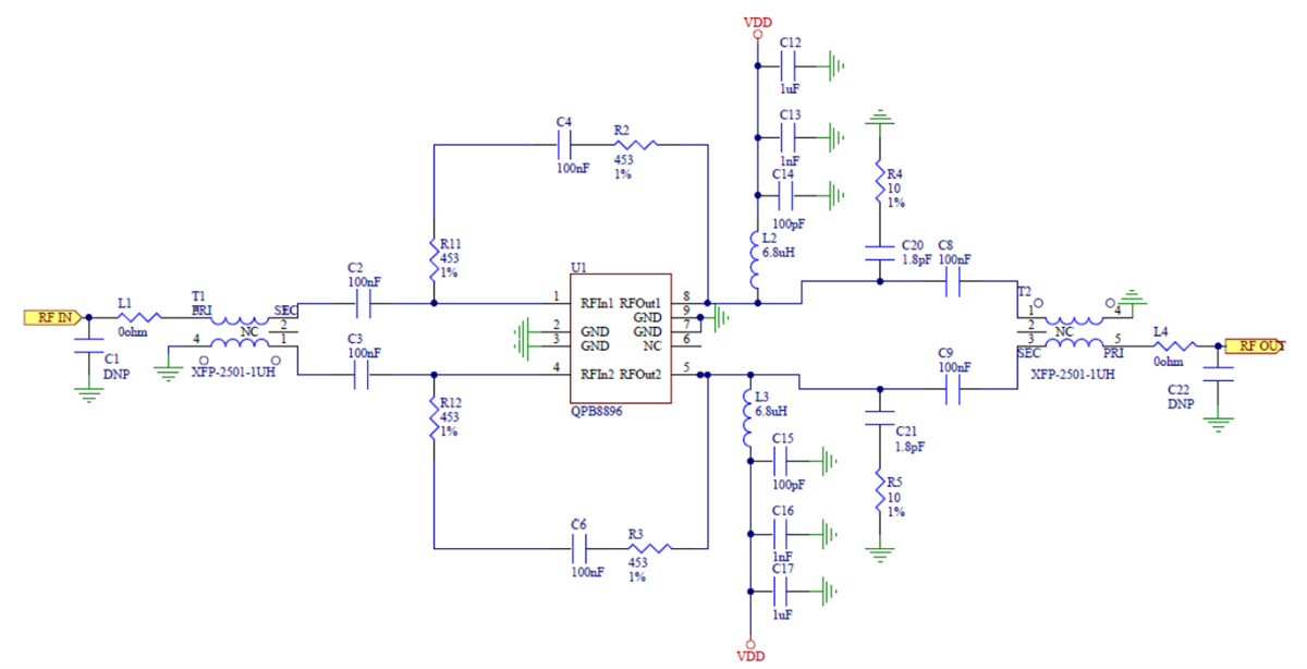 Applikations-Schaltungsdiagramm - Qorvo QPB8896PCK-1 HF-Development Tool